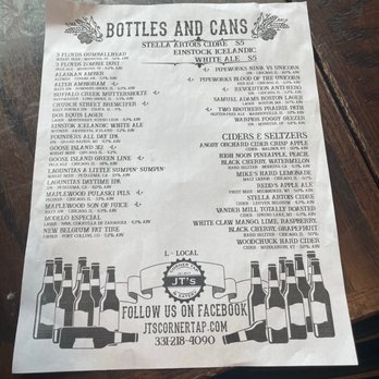 JT's Corner Tap & Eatery - Drink menu, bottles and cans. - Sports Bars Near Me - Carol Stream, Illinois