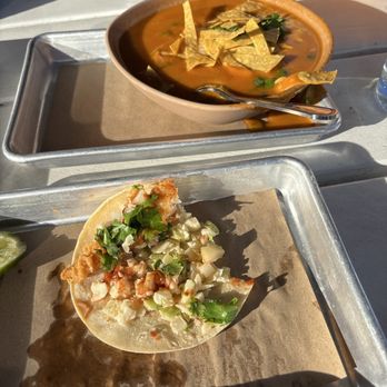 Bartaco - chicken tortilla soup & kids fish taco on a Sunday lunch break - Tapas/Small Plates Near Me - Port Chester, New York
