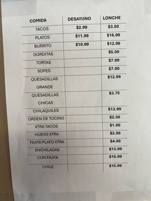 Menu photo 2 Taqueria Chabelita Houston, TX