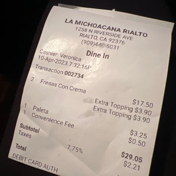 La Michoacana - Receipt - Ice Cream & Frozen Yogurt Near Me - Rialto, California La Michoacana - Receipt - Ice Cream & Frozen Yogurt Near Me - Rialto, California