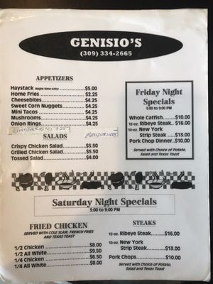 Menu photo 6 Genisio's Bar and Grill Woodhull, IL