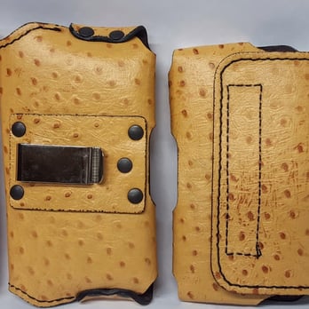 AGN Leather - Tan Ostrich Leather Pattern Mobile Phone Case - Leather Goods Near Me - New Castle, Delaware AGN Leather - Tan Ostrich Leather Pattern Mobile Phone Case - Leather Goods Near Me - New Castle, Delaware