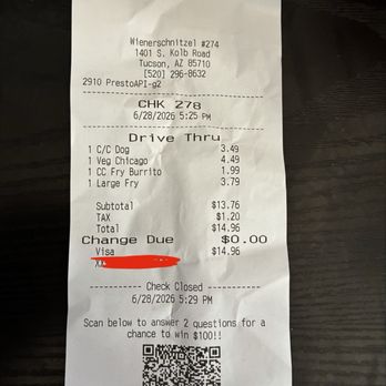 Wienerschnitzel - Receipt says veg dog. Clearly incompetent employees - Fast Food Near Me - Tucson, Arizona