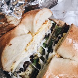Terry Cheese Steak - Turkey bacon egg and cheese with avocado and plain bagel