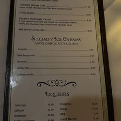 Vincent's Italian Cuisine - Dessert menu