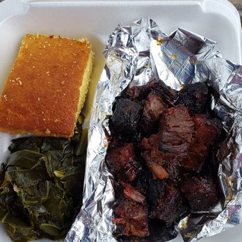 The Redneck BBQ Lab - Burnt tips, collards and corn bread. - Barbeque Near Me - Benson, North Carolina