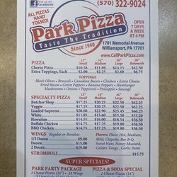 Park Pizza - Menu