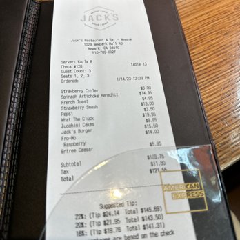 Jack's Restaurant & Bar - Took An Over 35 Mins For My Food. Free Dessert Is Not Enough.. - Breakfast & Brunch Near Me - Newark, California Jack's Restaurant & Bar - Took An Over 35 Mins For My Food. Free Dessert Is Not Enough.. - Breakfast & Brunch Near Me - Newark, California