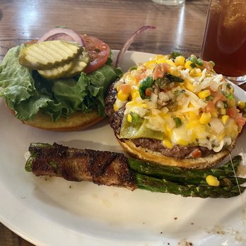 Texas Rose steakhouse - Laredo burger and bacon-wrapped asparagus - Steakhouses Near Me - Borger, Texas Texas Rose steakhouse - Laredo burger and bacon-wrapped asparagus - Steakhouses Near Me - Borger, Texas