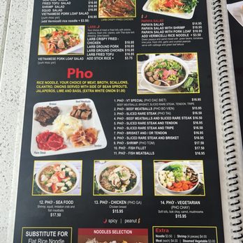 Pho VT - Part of the Menu (2025): Pho and Salads: Yum in Thai translates to "Salad" or Ceviche type dish that's meat or seafood. - Vietnamese Near Me - Los Angeles, California