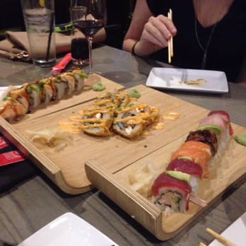 CO Sushi - Left: dragon roll, middle: dynamite roll, right: rainbow roll (all were good But recommend the rainbow roll most) - Sushi Bars Near Me - Myrtle Beach, South Carolina