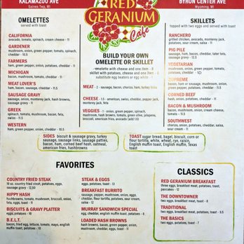 The Red Geranium Cafe - Menu, front - New American Near Me - Grand Rapids, Michigan