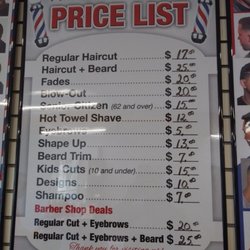Dell Azul - Here the haircut is $17 and shape up is $13. This is what's shown on Yelp & Apple Maps which is where I found the barbershop on.