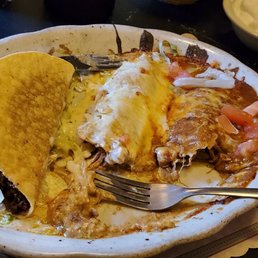 Enchiladas and taco. Taco Salad and chips with queso Enchiladas and taco. Taco Salad and chips with queso
