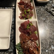 Photo of The Melting Pot - Richmond - Henrico, VA, United States. Honey-Orange Duck Breast and two servings of Teriyaki-Marinated Sirloin