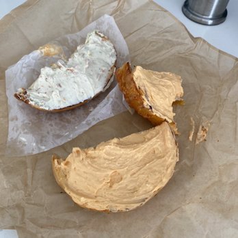 Schmagel's Bagels - Cheddar-Jack bagel with half veggie cream cheese and half cheddar-garlic cream cheese. - Bagels Near Me - Saint Augustine, Florida Schmagel's Bagels - Cheddar-Jack bagel with half veggie cream cheese and half cheddar-garlic cream cheese. - Bagels Near Me - Saint Augustine, Florida