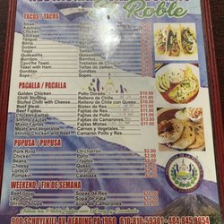 El Roble Restaurant Salvadoreño - Menu