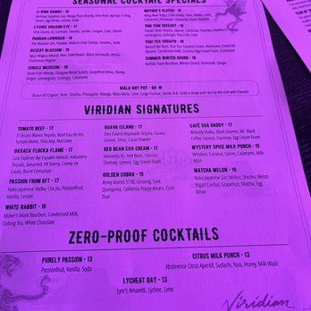 Viridian - Menu - Cocktail Bars Near Me - Oakland, California