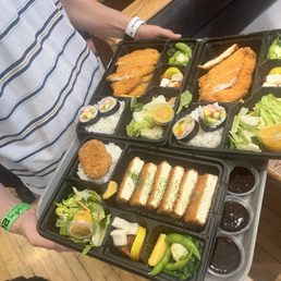 tofu bento box (bottom), katsu bento box (top two) tofu bento box (bottom), katsu bento box (top two)