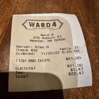 Ward 4 - Cost of fish and chips - Comfort Food Near Me - Newton, Massachusetts Ward 4 - Cost of fish and chips - Comfort Food Near Me - Newton, Massachusetts
