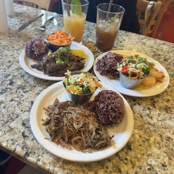 Ono Kine Grindz - 3 bento boxes  Kalua Pig, Bento Garlic Shrimp, Bento Bulgogi Beef along with Tropical mix drink and Crack Tea - Hawaiian Near Me - Wauwatosa, Wisconsin