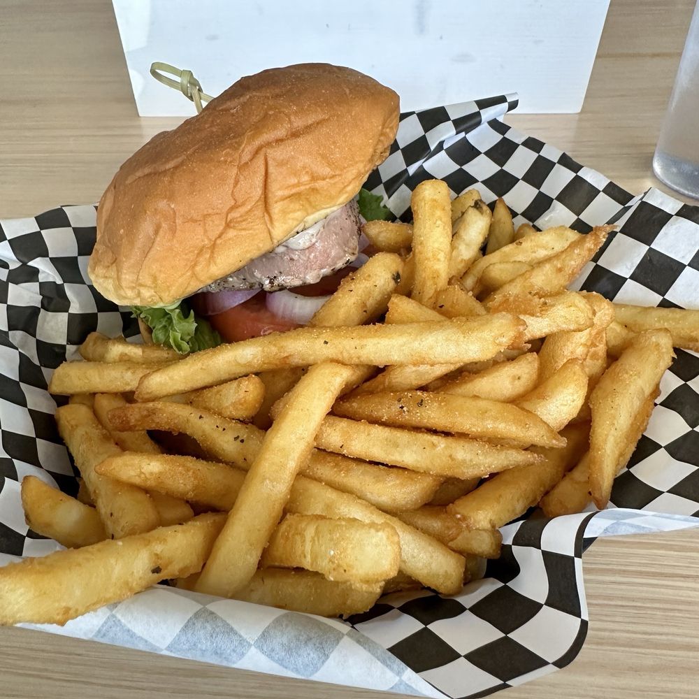 Point Break Cafe - Grilled Tuna Sandwich with Wasabi Aioli and Fries - American Near Me - Chesapeake, Virginia Point Break Cafe - Grilled Tuna Sandwich with Wasabi Aioli and Fries - American Near Me - Chesapeake, Virginia