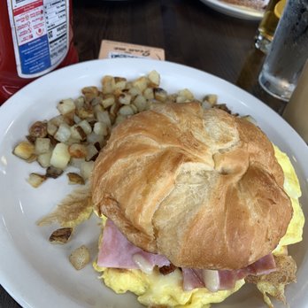 Breakfast House - Ham, egg, and cheese croissant with the breakfast potatoes - Breakfast & Brunch Near Me - Chicago, Illinois