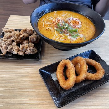 Kosuke Ramen - Spicy Miso Ramen with Popcorn Chicken and an add on of fried calamari. - Ramen Near Me - Ontario, California Kosuke Ramen - Spicy Miso Ramen with Popcorn Chicken and an add on of fried calamari. - Ramen Near Me - Ontario, California
