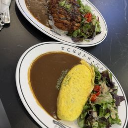 Omurice and pork katsu