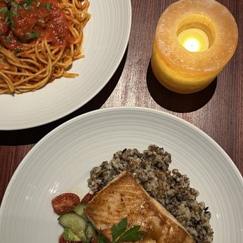 Pinstripes - Maple Glazed Salmon, Spaghetti & Meatballs - Bowling Near Me - San Mateo, California