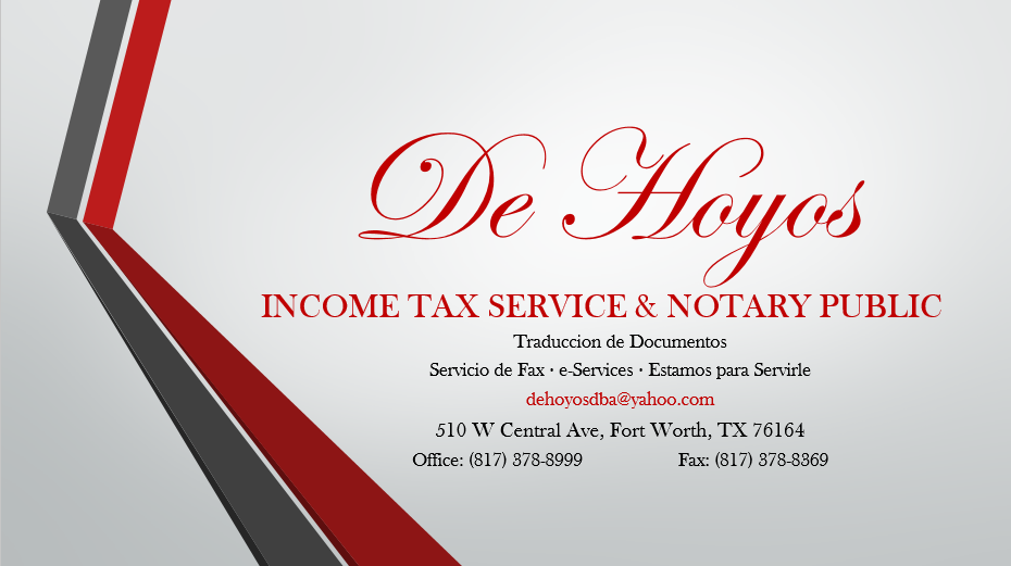 DE HOYOS TAX SERVICE & NOTARY PUBLIC Updated September 2024