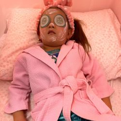 Little Princess Spa - "Cucumber" slices on their eyes. So adorable