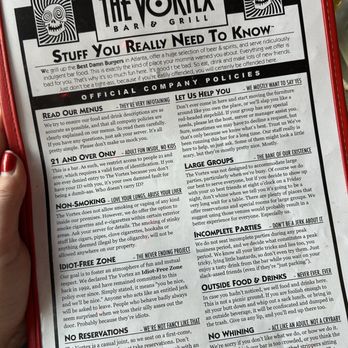 Vortex Bar & Grill - Menu rules - American Near Me - Atlanta, Georgia