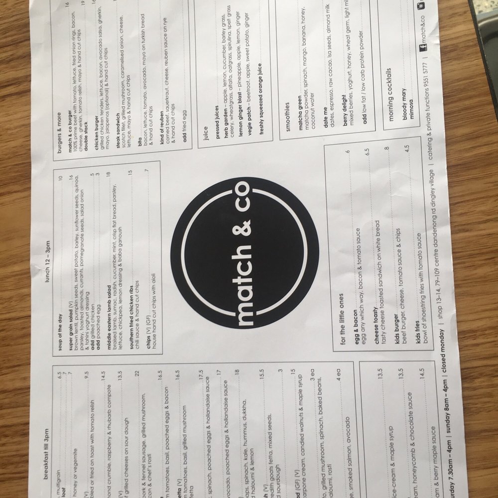 Match & Co - Food menu - Breakfast & Brunch Near Me - Dingley Village, VIC Match & Co - Food menu - Breakfast & Brunch Near Me - Dingley Village, VIC