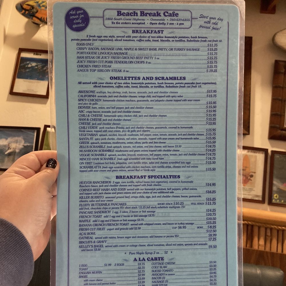 Beach Break Cafe - Menu - Breakfast & Brunch Near Me - Oceanside, California