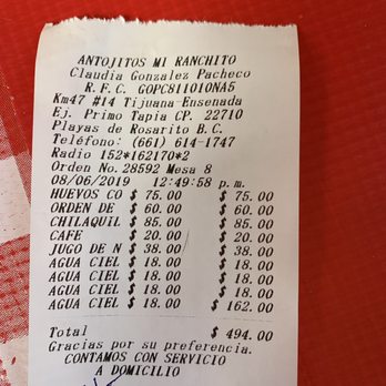 Antojitos Mi Ranchito - Over charges receipt - Mexican Near Me - Primo Tapia, BCN Antojitos Mi Ranchito - Over charges receipt - Mexican Near Me - Primo Tapia, BCN
