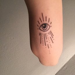 eye tattoo on back upper left arm