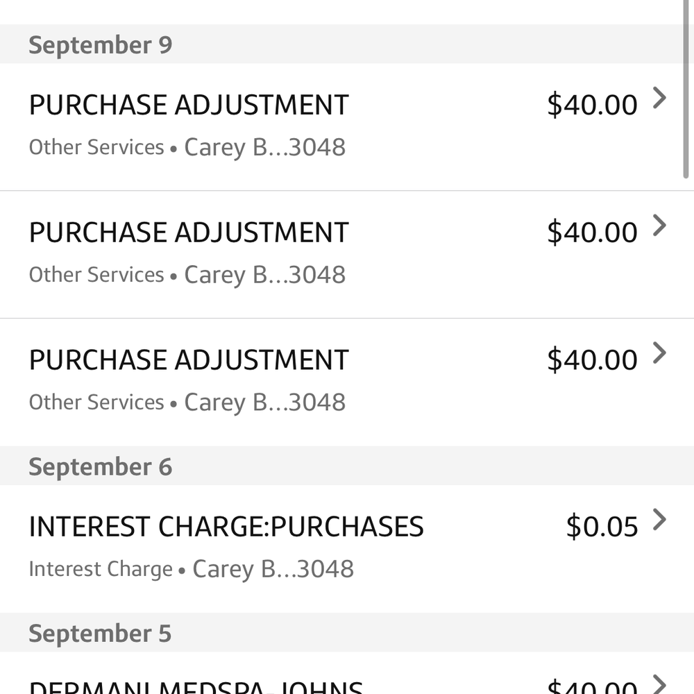 dermani MEDSPA® Johns Creek - Sept 5 membership post -cancel, and dermani stated the membership wasn't cancelled. So there is a $40 charge and 3 more $40 charges put back - Medical Spas Near Me - Johns Creek, Georgia dermani MEDSPA® Johns Creek - Sept 5 membership post -cancel, and dermani stated the membership wasn't cancelled. So there is a $40 charge and 3 more $40 charges put back - Medical Spas Near Me - Johns Creek, Georgia