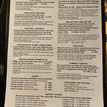 Vulkanfisk Sjømatbar - Menu - Seafood Near Me - Oslo, 03 Vulkanfisk Sjømatbar - Menu - Seafood Near Me - Oslo, 03