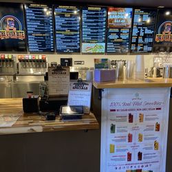 The Over Bite - Menu and counter, I forgot to take a picture of our lunch items; they looked so good we just dug right in to eat!