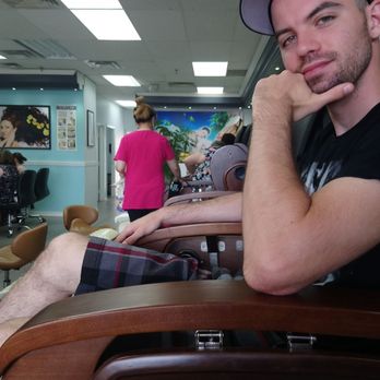 A Plus Nails & Spa - The boyfriend enjoying his lime scented pedicure. They did a great job, he's so impressed. - Nail Salons Near Me - Newmarket, Ontario