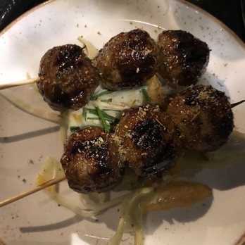 Rossoblu - Grilled pork meatballs, balsamic jus, fennel pollen, fennel and chive salad - Italian Near Me - Los Angeles, California Rossoblu - Grilled pork meatballs, balsamic jus, fennel pollen, fennel and chive salad - Italian Near Me - Los Angeles, California
