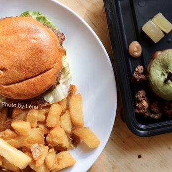 The Perch At Peacock Inn - Takeout Perch Burger ($18) and Caramel Apple dessert ($9) - New American Near Me - Princeton, New Jersey The Perch At Peacock Inn - Takeout Perch Burger ($18) and Caramel Apple dessert ($9) - New American Near Me - Princeton, New Jersey