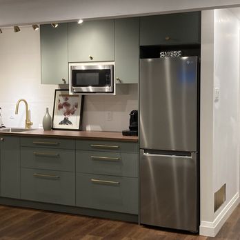 Xavier Euzen Construction - Kitchenette with IKEA cabinets and recessed microwave shelf (decor still in progress) - Carpenters Near Me Xavier Euzen Construction - Kitchenette with IKEA cabinets and recessed microwave shelf (decor still in progress) - Carpenters Near Me