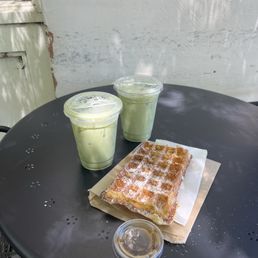 Matcha and waffle