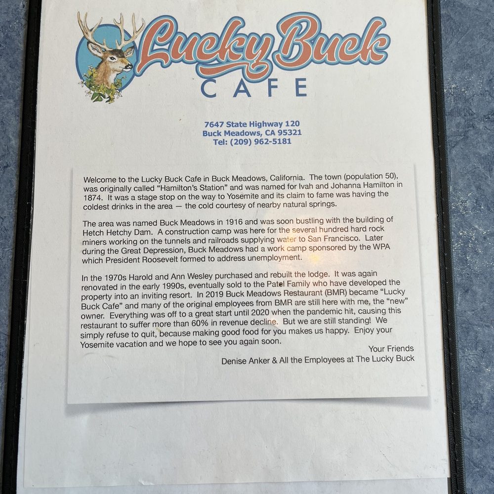 Lucky Buck Cafe - Menu 1 - Cafes Near Me - Groveland, California