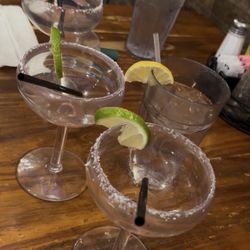4 strawberry margaritas and 2 waters