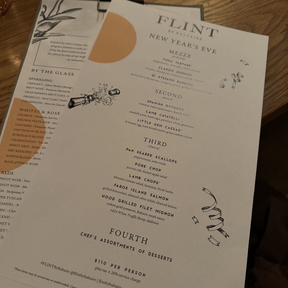 FLINT by Baltaire - NYE menu - New American Near Me - Phoenix, Arizona