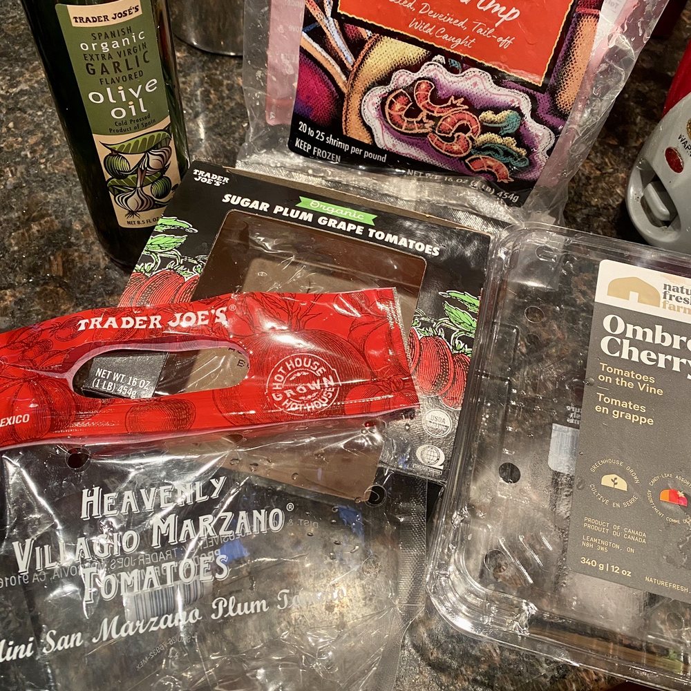 Trader Joe's - 3 types of tomatoes, garlic olive oil, and Argentinian red shrimp - Grocery Near Me - San Jose, California Trader Joe's - 3 types of tomatoes, garlic olive oil, and Argentinian red shrimp - Grocery Near Me - San Jose, California