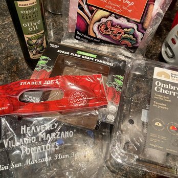 Trader Joe's - 3 types of tomatoes, garlic olive oil, and Argentinian red shrimp - Grocery Near Me - San Jose, California Trader Joe's - 3 types of tomatoes, garlic olive oil, and Argentinian red shrimp - Grocery Near Me - San Jose, California